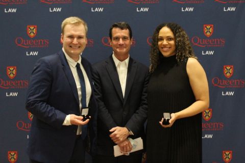 Dean Walters (middle) with Ross Denny-Jiles and Dakota Bundy, recipients of the Dean’s Key, awarded to the graduates who best embody community values, collegiality, professionalism, service and academic excellence.  