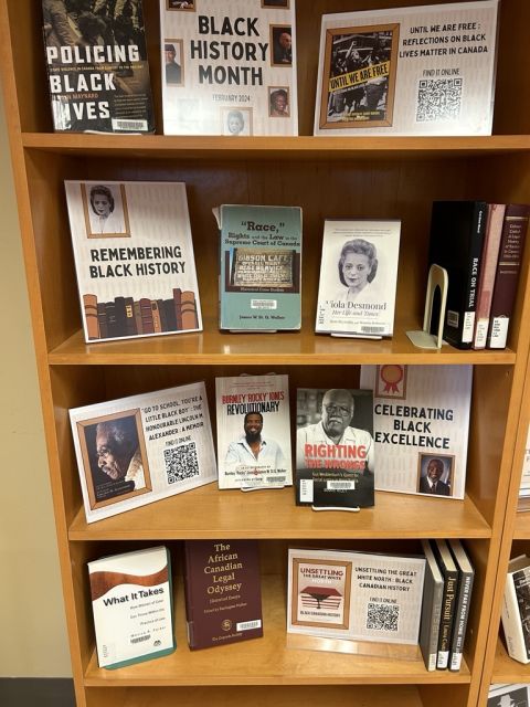 This month, Queen's Law Library is featuring a new display dedicated to celebrating Black excellence, remembering Black histories, and showcasing the work of present-day activists.  