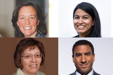 Justice Cynthia Petersen, Law’89, Amrita V. Singh, Law’12, Wendy Whitecloud, Law’84, and Jock Climie, Law’94, are this year’s recipients of four coveted Queen’s Law alumni awards.