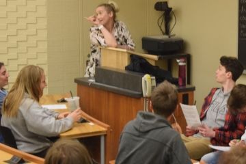 Kingston and Perth high-school students participate in a mock parole hearing facilitated by local parole officer Christy Ferguson as part of the 2019 Kingston Law Symposium held at Queen’s Law. 