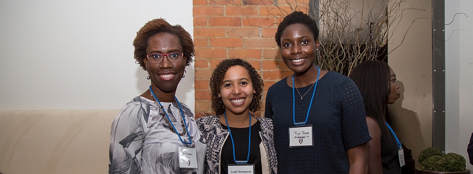 Esi Codjoe, Law'03, with Queen's Law alumna Leah Thompson, Law'17, and student Tiye Traore, Law'19, at a 2017 event.