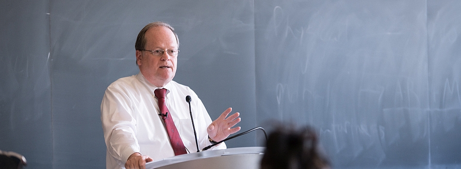 Cromwell speaks to a rapt audience of students at a visit to Queen's Law in 2017.