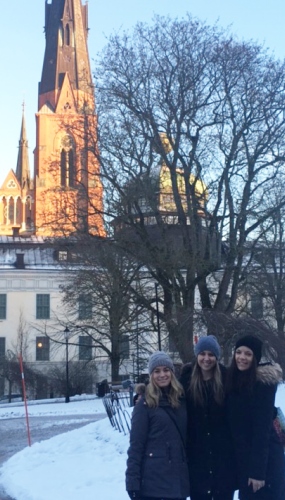 Samantha Wollaston, Law’17 (middle), with two friends at Uppsala University in Sweden during her fall 2016 exchange.