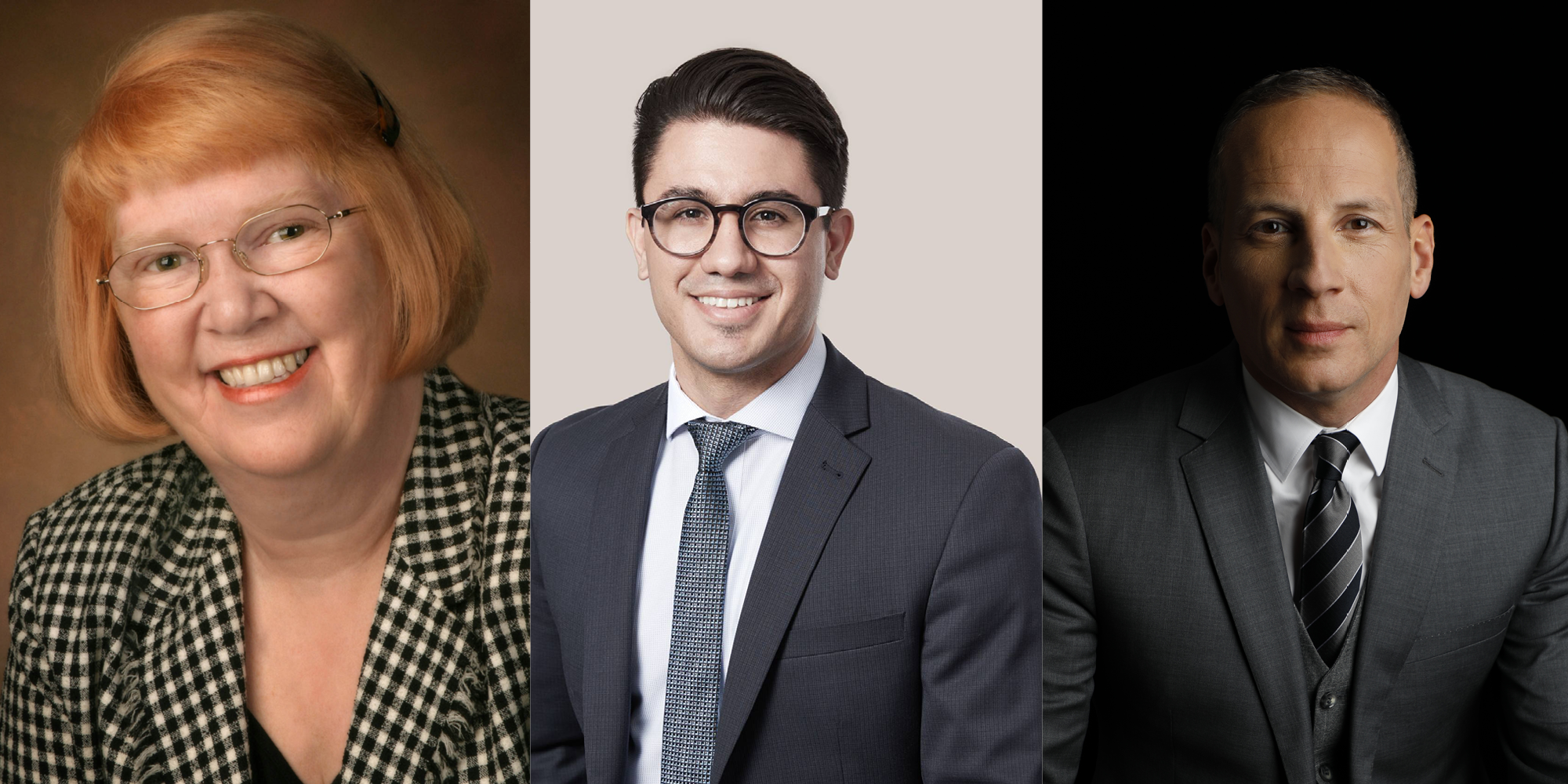 Winners of 2019 Canadian Bar Association awards Daphne Dumont, CM, QC, Law’79, a pioneering woman lawyer; Giancarlo Mignardi, Law’19, a young administrative law scholar; and Michael Battista Law’90, a certified specialist in immigration law. 