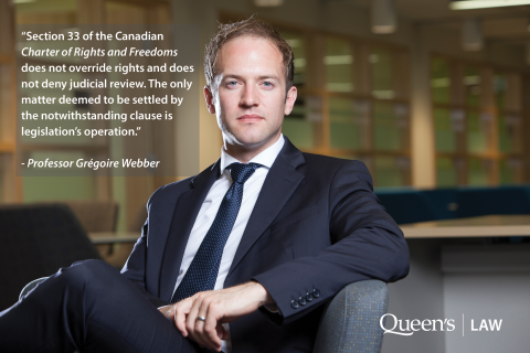 Professor Grégoire Webber, Canada Research Chair in Public Law and Philosophy of Law, has delivered a talk and published articles on the Charter’s notwithstanding clause. Professor Grégoire Webber, Canada Research Chair in Public Law and Philosophy of Law, has delivered a talk and published articles on the Charter’s notwithstanding clause.