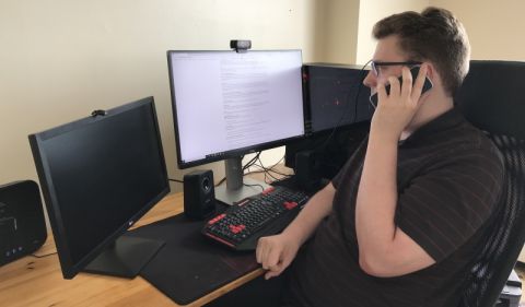 QLA Outreach Co-ordinator Eli White, Law’21, listens attentively to a new client on his phone at home, so he can gauge the scale of the client’s legal problem and the emotional impact it is having upon the individual. QLA Outreach Co-ordinator Eli White, Law’21, listens attentively to a new client on his phone at home, so he can gauge the scale of the client’s legal problem and the emotional impact it is having upon the individual.