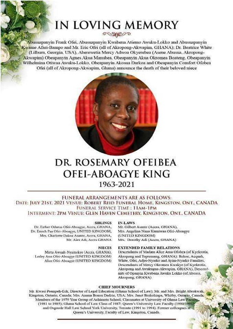 Celebration of Life for Dr. Rosemary Ofeibea Ofei-Aboagye King Celebration of Life for Dr. Rosemary Ofeibea Ofei-Aboagye King