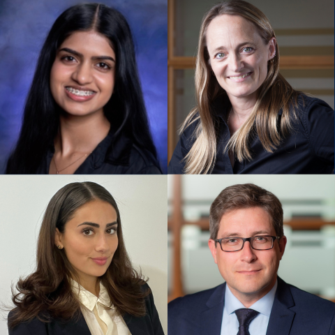 Top: Mevini Kavisinghe, Law’28, is working with Professor Cherie Metcalf on a research project using machine learning and large language models to study how private lawsuits are used to enforce public regulation in Canada. Bottom: Sierra Wild, Law’27, is partnering with international trade scholar Professor Nicolas Lamp on research into “managed trade,” with plans to develop the work into a peer‑reviewed academic article.