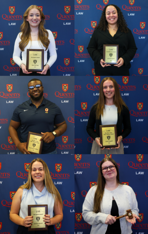 Recipients of the 2026 individual LSS Awards: (top row) Kate McCuaig, Law’28, and Gabriella Zappulla, Law’27; (middle row) Kwame Skerritt-Williams and Sarah Campbell, both Law’26; (bottom row) Kathryn Bastedo and Leeann Edwards, both Law’26.