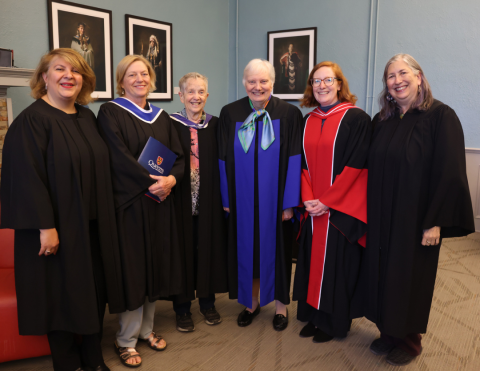 Mary Jane Mossman and Queen’s Law faculty members: Beverley Baines and former students Bita Amani, Lynne Hanson, Gail Henderson, and Sharry Aiken
