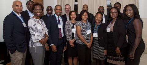 Dean Bill Flanagan, alumni and students at the first annual Black Queen’s Law Alumni Reception in Toronto on October 10. (Photo by Jay Paris)