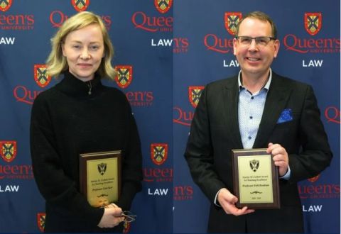 Professors Lisa Kerr and Erik Knutsen accept their 2026 Stanley M. Corbett Awards for Teaching Excellence.