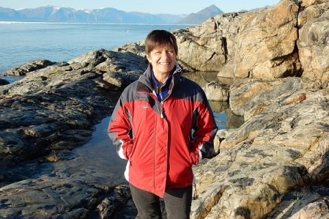 Sue Charlesworth, Law’81, at Pond Inlet in July 2015 during her two-year stay in Nunavut.