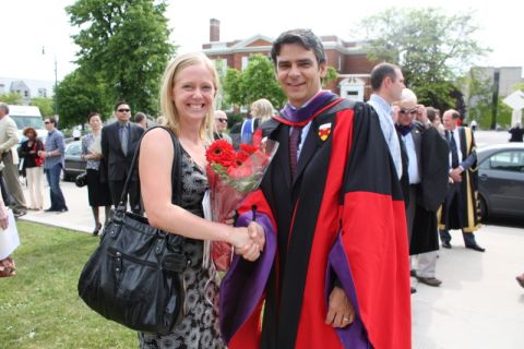 Spring 2011: A fixture at Law Convocations, Professor Cockfield congratulates one of his students. 