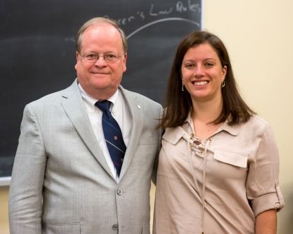 The Honourable Thomas Cromwell, Law’76, LLD’10, with Pam Hrick, Law’13, at the Queen’s Law symposium celebrating the retired SCC justice on September 9. (Photo by Garrett Elliott)