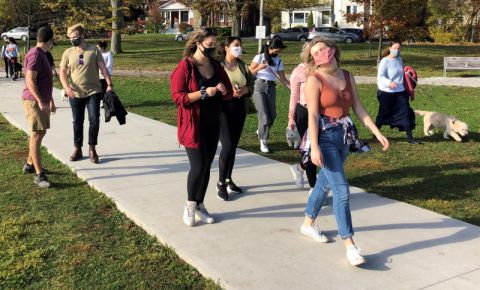 Students connected in-person during a lakefront trail excursion, one of several planned social activities organized to improve their well-being amid the pandemic. 