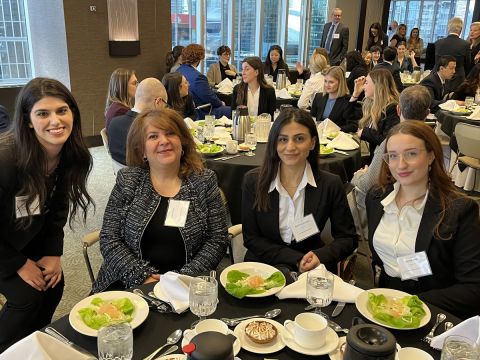 Liran Yefet, Professor Bita Amani, Nosheen Hotaki, and Lauren Daly at a luncheon held at Vantage Venues in Toronto, where Lord Kitchin gave a lecture on “The Developing Law of Patent Interpretation and Scope of Protection” to launch the competition. 