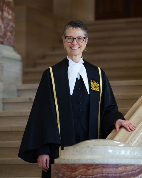 Justice Janet Fuhrer, Law’85, on the steps of the Great Hall in the Supreme Court of Canada in Ottawa following her Federal Court Presentation Ceremony on August 16. “There are many possible paths of to a career in the judiciary, whether from private practice, in-house, public service, teaching or some combination,” she advises students. 
