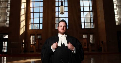 Eric Gottardi, Law’02, in the grand foyer of the Supreme Court of Canada (Photo by John Major)