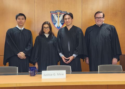 Sharing their advice on best oral advocacy practices are Queen’s Law’s 2023 Grand Mooters: Kelvin Lau, Nillab Hassani, Noah Favel, and Jason Thacker, all Law’24.