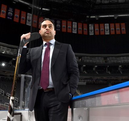 Imran Hussainaly, Law’05, inside the Rogers Place arena, home of the Edmonton Oilers (Photo by Andy Devlin/Edmonton Oilers Hockey Club)