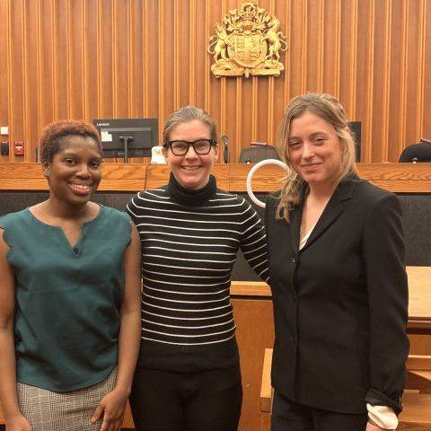 BLSA-Queen’s member Jodeen Williams (left) and Kate Dossetor (right), both Law’23 students coached by Professor Lisa Kelly (middle), participated in the Julius Alexander Isaac Moot on Feb. 2 at the Ontario Court of Appeal housed in Toronto’s Osgoode Hall.  