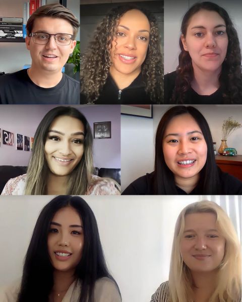 Accepting their LSS recognition awards by video are: (top row) Zach Rudge, Dakota Bundy, and Queen’s Law Students’ Academic Success Society President Melissa Hawco; (middle row) Nivi Srinivasan and Jane Jiang; and (bottom row) Corporate Law Club Co-Presidents Juli Kim and Sandra Wright. 