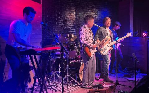 Performing an ‘80’s cover hit at Lawlapalooza are The Reasonable Men: Law’23 classmates (l-r) Alex Nogalo, Ben Poole, Liam Prymak, Stuart Gordon, and (not shown) Josh Binkley on drums. Performing an ‘80’s cover hit at Lawlapalooza are The Reasonable Men: Law’23 classmates (l-r) Alex Nogalo, Ben Poole, Liam Prymak, Stuart Gordon, and (not shown) Josh Binkley on drums.