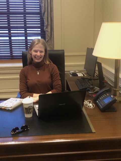 Lena MacNicholas, Law’21, works part-time from her home office as a student member of the virtual Family Justice Clinic, where family law practitioners supervise students in delivering services to low-income self-represented litigants. 
