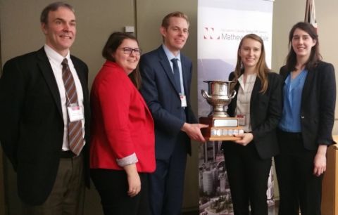 Winners of the 2017 Mathews Dinsdale Moot (l-r): Professor Kevin Banks, coach; student coach Mary Hayhow, Law’17; advocates Geoff Tadema, Law’18 and Stephanie McLoughlin, Law’18; and researcher Natalie Garvin, Law’17.