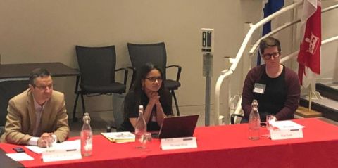 Shivangi Misra (middle), LLM candidate, takes questions from the audience at an international law conference held at McGill, where she presented “Breaking up the Band of Brothers: A Feminist Perspective on International Humanitarian Law.” Next, she travels to Sweden to discuss the “Me Too Movement in Higher Education Institutions in India” at the University of Stockholm.