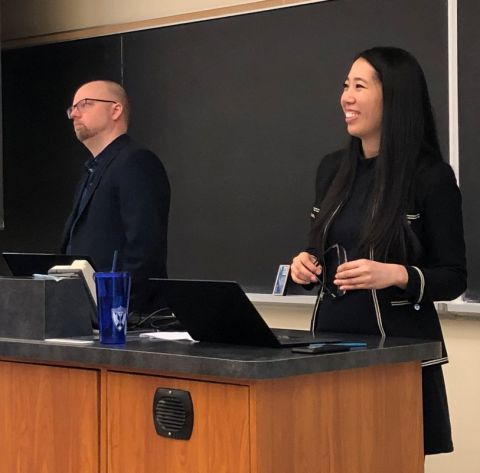 Osler’s Simon Wormwell and Jennifer Cao, Law’17, take questions from Queen’s Law students during their BizBasics session about the technological changes, the growing sophistication of client demands and the actions big firms are taking to make the legal market more accessible.  