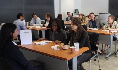 Students participate in mock interviews with their peers in Macdonald Hall on Sept. 28.