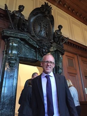 Professor Darryl Robinson inside the Nuremberg Palace of Justice courtroom on Sept. 16.