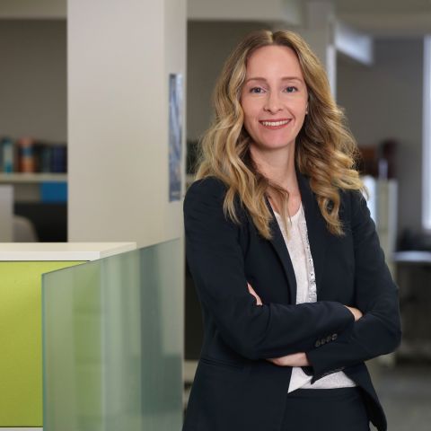 Sarah Forsyth, Law’15, loves her work as a review counsel at Queen’s Legal Aid, where she supervises students and helps low-income clients deal with a range of legal issues. (Photo by  Bernard Clark)