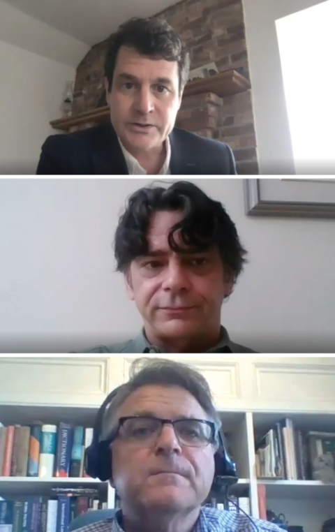 At two virtual town halls via the Zoom meeting platform, Dean Mark Walters, Associate Dean Art Cockfield and Assistant Dean Phillip Drew explain the school's pandemic planning decisions and address student concerns about class work, exams, grades and deadlines. 