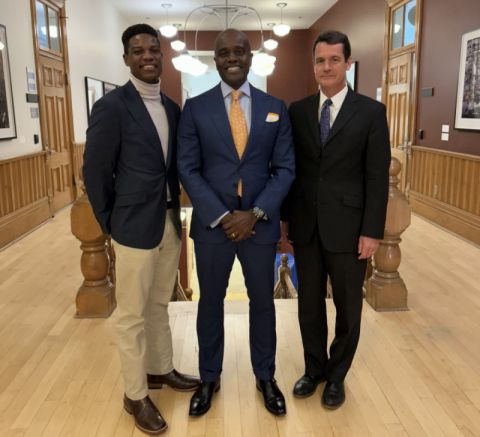 Nigel Masenda, Wes Hall, and Dean Mark Walters, got together to discuss the day’s events at a reception following the fireside chat. Nigel Masenda, Wes Hall, and Dean Mark Walters, got together to discuss the day’s events at a reception following the fireside chat.