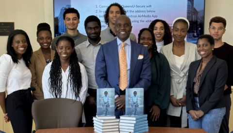 Wes Hall, LLD’22, had an exclusive “motivational” talk with members of the Black Law Students’ Association-Queen’s in Goodes Hall. Wes Hall, LLD’22, had an exclusive “motivational” talk with members of the Black Law Students’ Association-Queen’s in Goodes Hall.