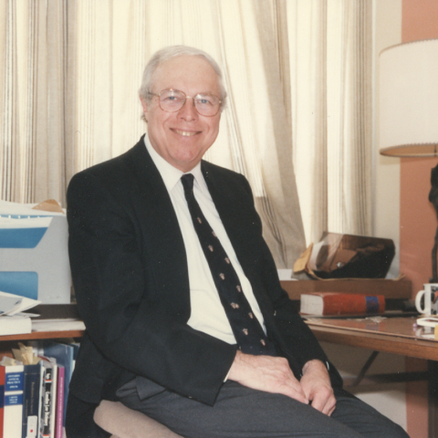 Professor Ronald R. Price, shown in his Queen’s Law office (circa 1980s).