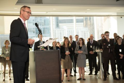 Alumni and faculty gather during the annual "Celebrate Queen's Law" cocktail reception in Toronto on April 29.