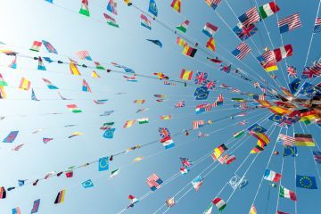 Flags blow in the wind