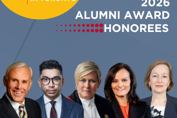 Winners of the 2026 Queen’s Law alumni awards – Donald Bayne, Law’69, LLD’17, Brandon Chung, Law’17, Justice Lucille Shaw, Law’89, Judy Goldring, Law’91, and Kelley McKinnon, Law’88 – will receive their trophies at Celebrate Queen’s Law in Toronto on May 27.