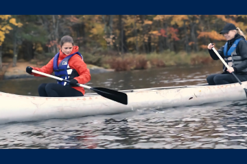 Two students canoe on Elbow Lake during Professor Lindsay Borrows’ first on-the-land course in September 2022. There, they practised the Indigenous legal method of drawing law from nature. In September 2025, Borrows will launch an evolved version of that course: the Anishinaabe Law Field School.