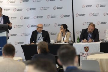 Professor Kevin Banks shares his reflections on Ontario’s Digital Platform Workers’ Rights Act during the panel “Regulating the Platform Economy: Reflections on Ontario's Digital Platform Workers' Rights Act” at the Technology, Labour and Industry 5.0 conference. Fellow panellists included Raoul Gebert (Université de Sherbrooke), Laura Dehaibi (Laval University), and Paul Christopher Gray (Brock University). (Photo by Eric Forget)