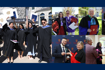 JD, LLM, and Certificate in Law graduates, along with honorary Doctor of Laws recipient Mary Jane Mossman, Law’70, celebrate a milestone at Convocation and the reception that followed. (Photos by Bernard Clark)