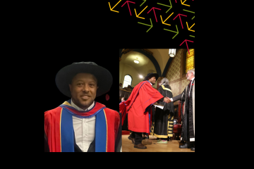 Abebe Alemu, PhD’25 (shown at Convocation with his thesis supervisor, Professor Cherie Metcalf, and Principal Patrick Deane) whose research on deaf access to justice in Ethiopia earned unanimous praise from his examination committee, hopes to influence policy and teach future lawyers about disability law.
