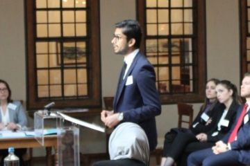 Azeem Manghat, Law’18, responds to a judge’s question at the 2017 EUROPA Moot in Kavala, Greece.