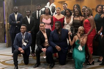 BLSA-Queen’s members show off the Small Chapter of the Year Award they received from the Black Law Students’ Association of Canada at a gala held in Toronto’s Westin Harbour Castle during Black Histories and Futures Month. “We are overjoyed, emotional, and excited!” exclaims BLSA-Queen’s President Uche Umolu, Law’25 (bottom row, far right).