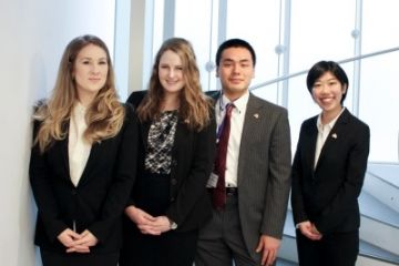 Meagan Berlin (left), Law '16, with her presentation group at Meiji University for the Japan-Canada Academic Consortium Student Forum