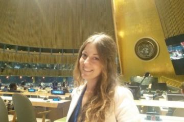 Stephanie Bishop, Law’17, at the General Assembly of the United Nations Headquarters in New York during her 2015 summer internship supported by Torys